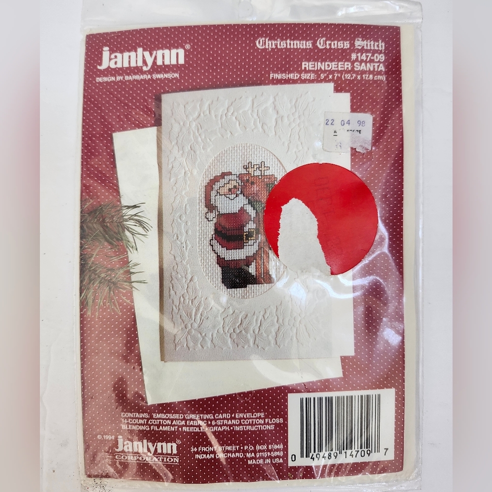 Janlynn Christmas Cross Stitch Kit - Reindeer Santa Greeting Card New